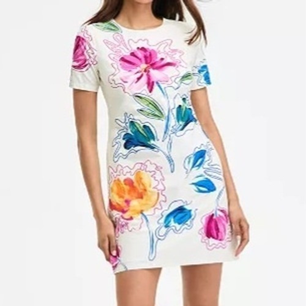 Maggy London Floral Print Shift Mini Multi Short Dress Womens Size 14 NWT